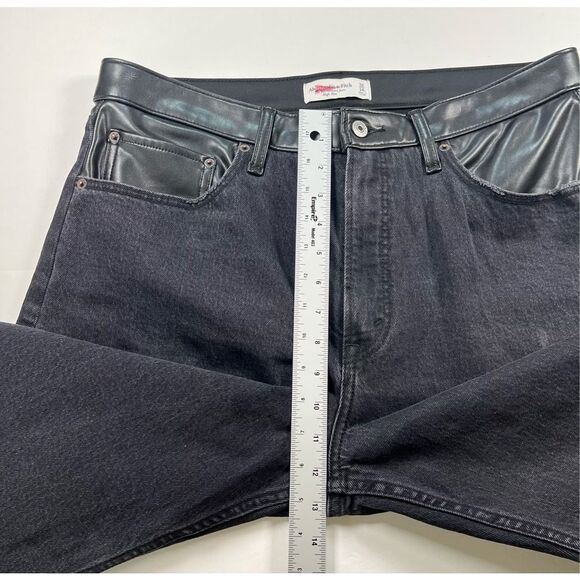 Abercrombie &Fitch 90s Relaxed Jean High Rise Faux Leather Black Size 32/14 LONG - Picture 6 of 8